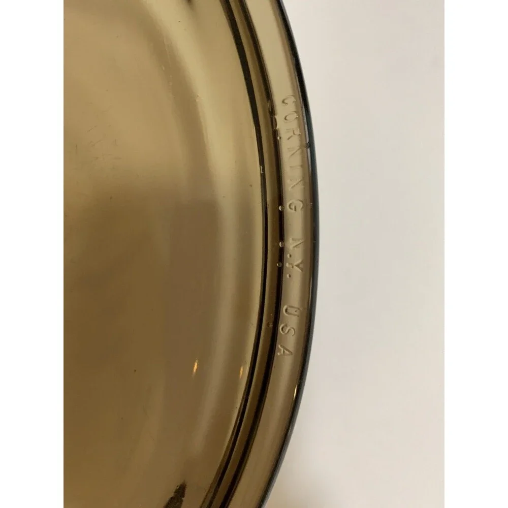 Vision Corning Large 10” Waffle Bottom Frying Pan Skillet & Lid Amber USA READ